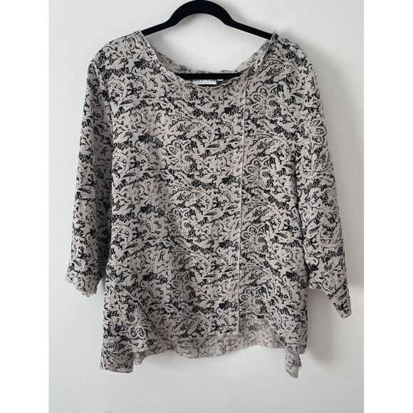 habitat clothing for women large Tunic Geometric Black Beige Button Lagenlook - Picture 1 of 10